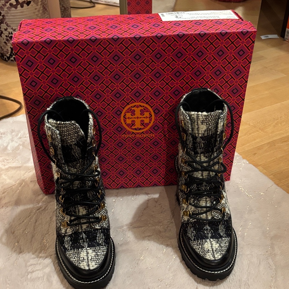 Tory Burch Black and White Patterned Boots